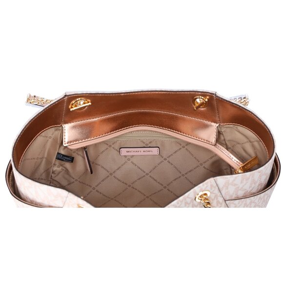 Michael Kors Jet Set Travel Large Chain Shoulder Tote Rose Gold MK Signature - Picture 6 of 6